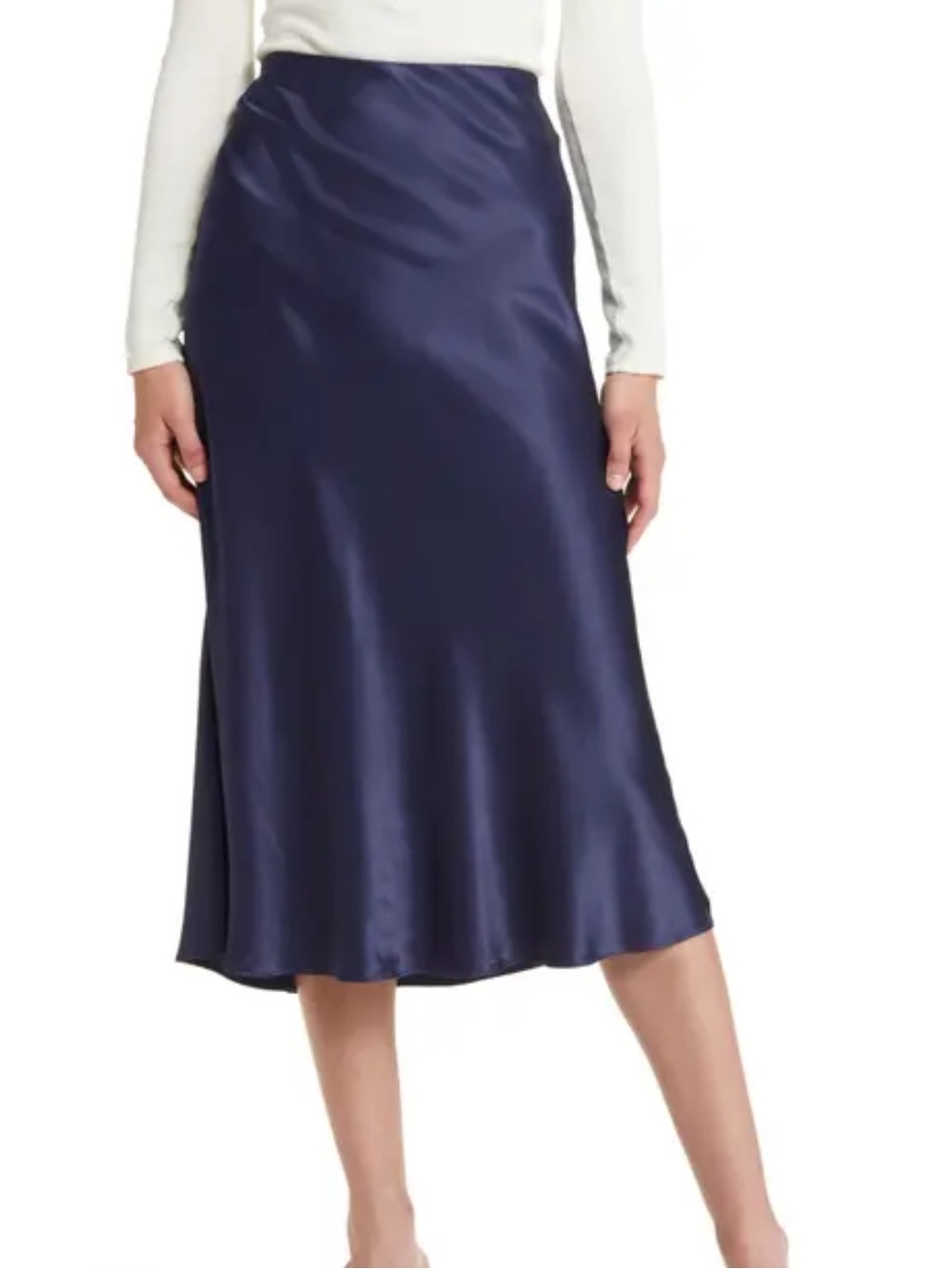 Aqua Satin Midi Skirt in Navy Blue Size Large - Picture 4 of 4